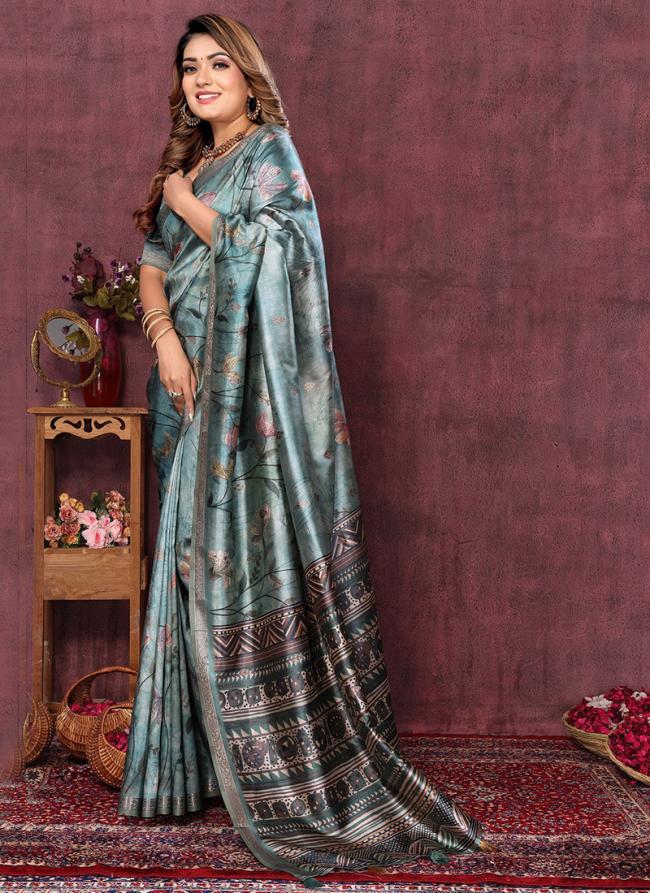 Silk Teal Blue Party Wear Weaving Saree